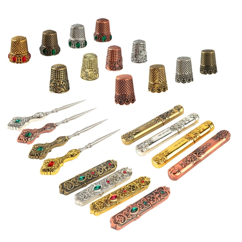 

Vintage Metal Needle Case Sewing Thimble Rings Stylish Sewing Tool for DIY Enthusiasts Practical Finger Protector