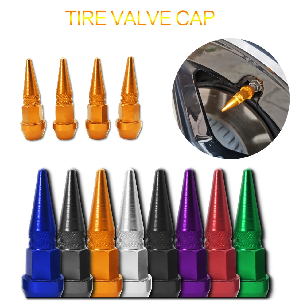 

4pcs Universal Aluminum Alloy Motorcycle Car Auto Bike Spike Shape Dustproof Tire Wheel Stem Valve Caps Car Styling Tunning