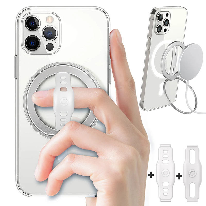 Magnetic Phone Grip and Stand with Silicone Finger Strap for Magsafe Ring Holder Only for iPhone 11 12 Pro/Pro 14Max/Mini