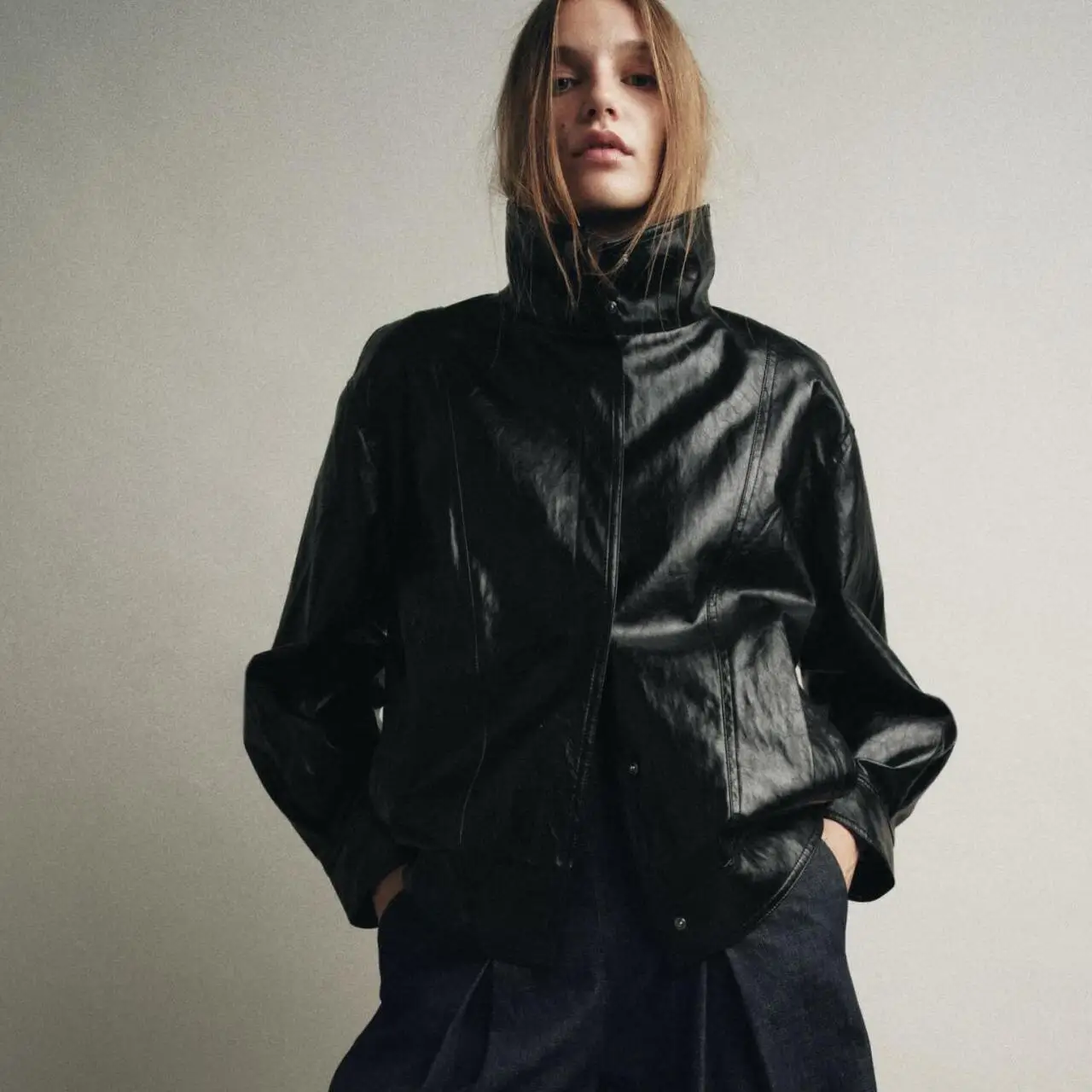 Abrigo de cuero informal Faion Pilot Jaet para mujer con ket otoño recién llegado transpirable cuello alto largo efecto Sve 3D