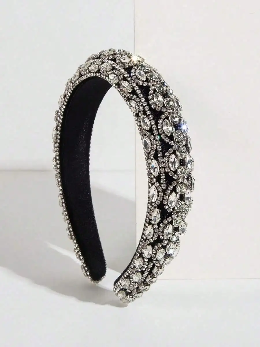 

Женская бархатная повязка на голову со стразами и искусственным жемчугом, винтажный аксессуар для волос в корейском стиле