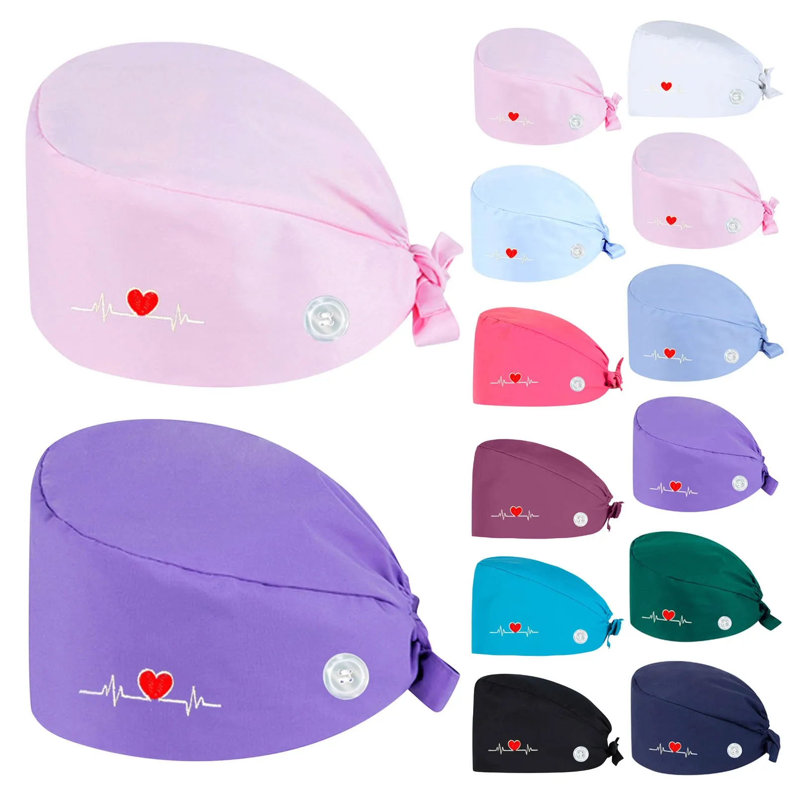 Heart Shape Embroidery Nurse Hat For Women With Buttons Beauty Salon Pharmacy Caps Lab Pet Doctor Surgicals Cap Operating Room