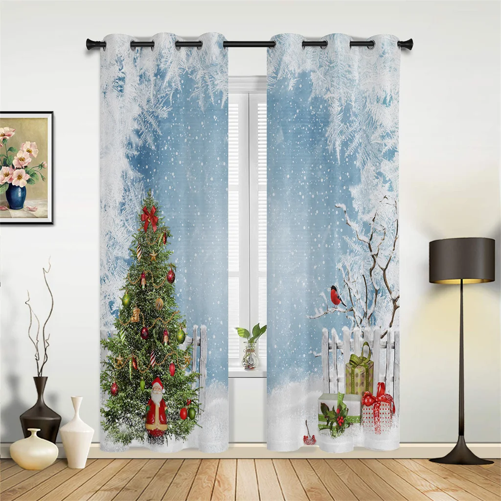 

Christmas Home Decor Curtains Christmas Tree Snowflake Gift Box Curtains 2Pcs Living Room Bedroom Balcony Kitchen Window Decor