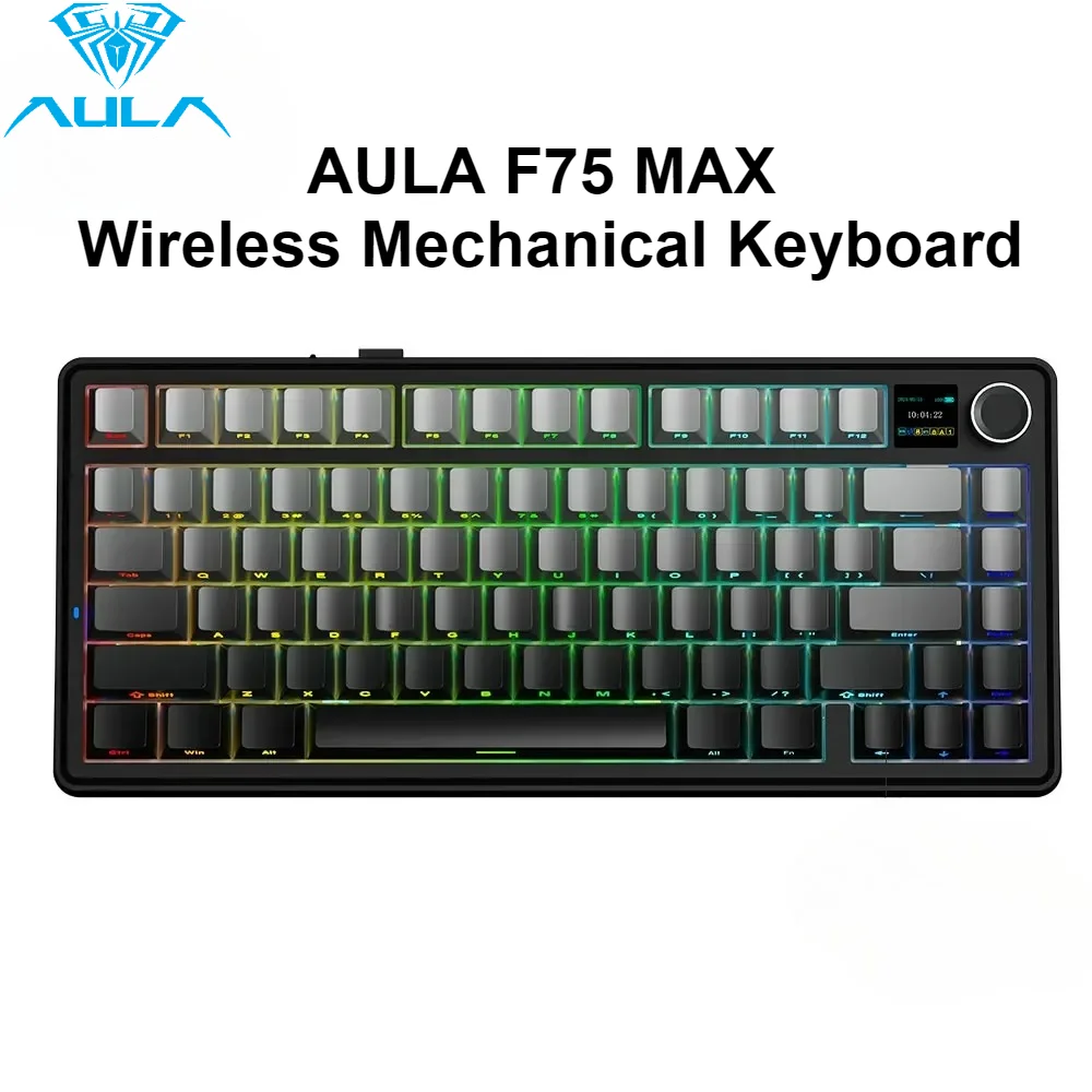 

AULA F75 MAX Gaming Mechanical Keyboard RGB PBT Keycap 2.4G Wireless BT/Wired Hot-Swap Office Keyboard with TFT Screen