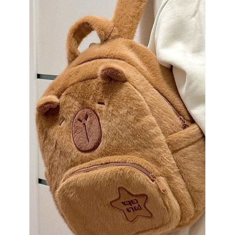 New capabala Plush Bag capybara backpack cute wild fur bag girls cartoon student small bag