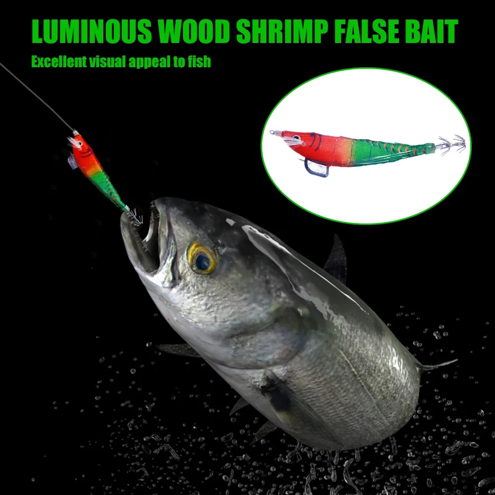 Luminous Wood Shrimp Lures Glow in Dark Squid Jig Hook Bait Simulation Jigging Hard Bait for Octopus Cuttlefish Fishing Tackle