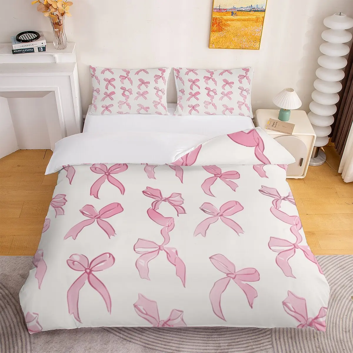 

Pink Down comforter set large size Background trim pattern Room decoration bedding set