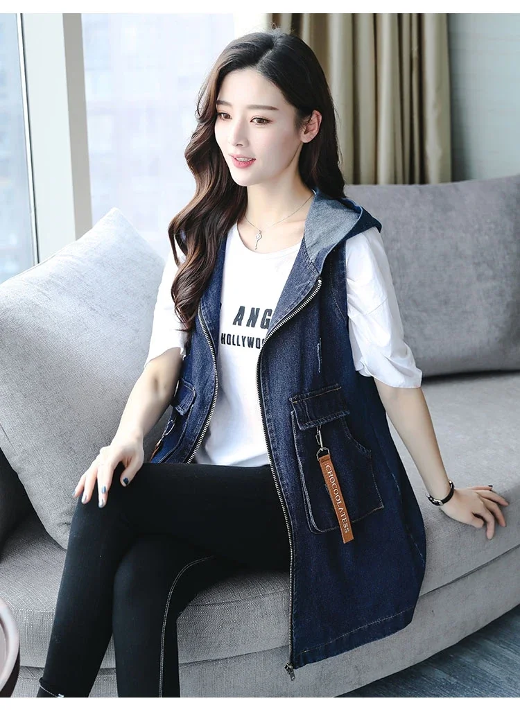 2024 New Top quality Spring Autumn Women vest denim Female jacket Fashion long Sleeveless Waistcoat sherpa vest