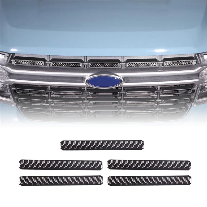 Front Bumper Grille Covers Trim Decal Stickers for Ford Maverick 2022 2023 Exterior Accessories - Soft Carbon Fiber