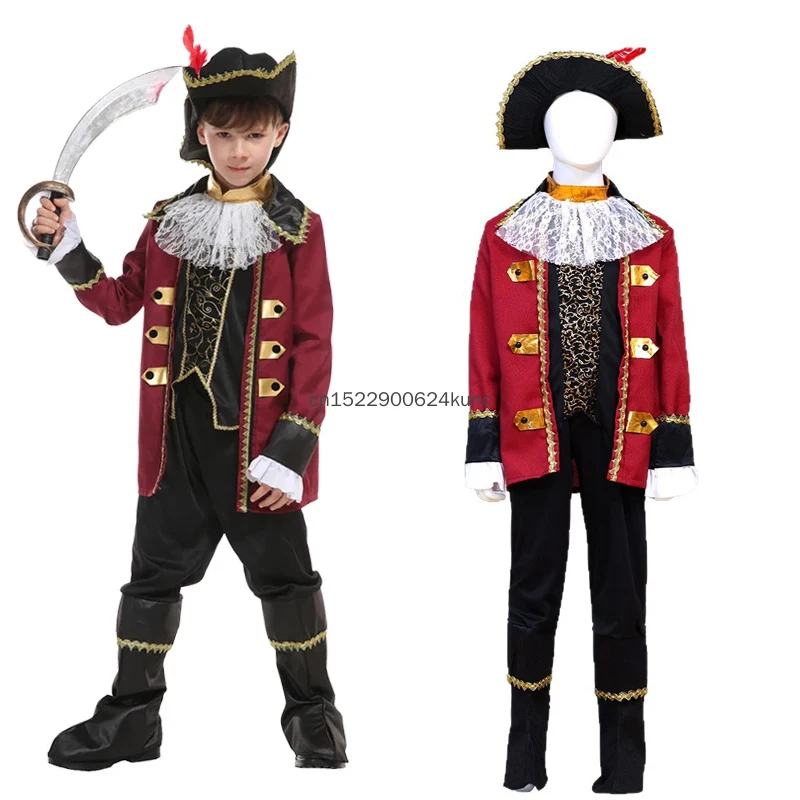 

Boys Halloween Medieval Pirate Costume Kids Captain Jack Sparrow Cosplay Suit Chirldren Purim Carnival Party Role Play Outfits