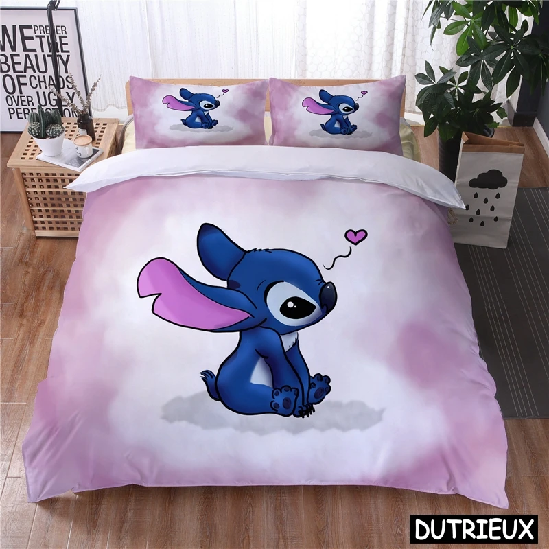 Lilo And Stitch Kawaii Bedding Set Queen King Size Disney Cartoon Duvet Cover Set 2/3Pcs Quilt Cover And Pillowcase Home Textile