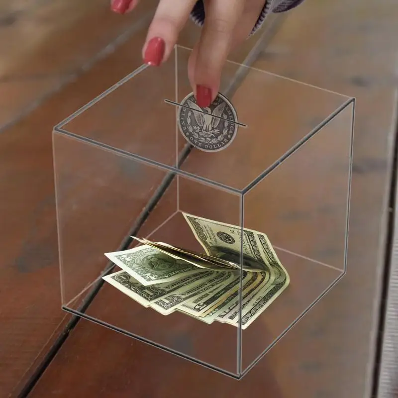 Banco de dinheiro acrílico não aberto pote de dinheiro atm cofrinho para dinheiro real dólar cofrinho acrílico banco jar caixa de mudança clara