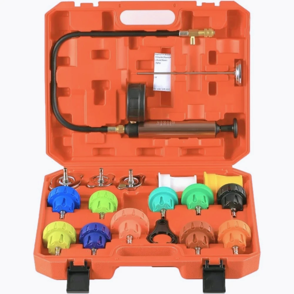 

ZZ-18PCS Radiator Pump Pressure Tester Kit, Pressure Leak Tester Tool Kit for Automotive Cooling System Water Tank Leakage Detec