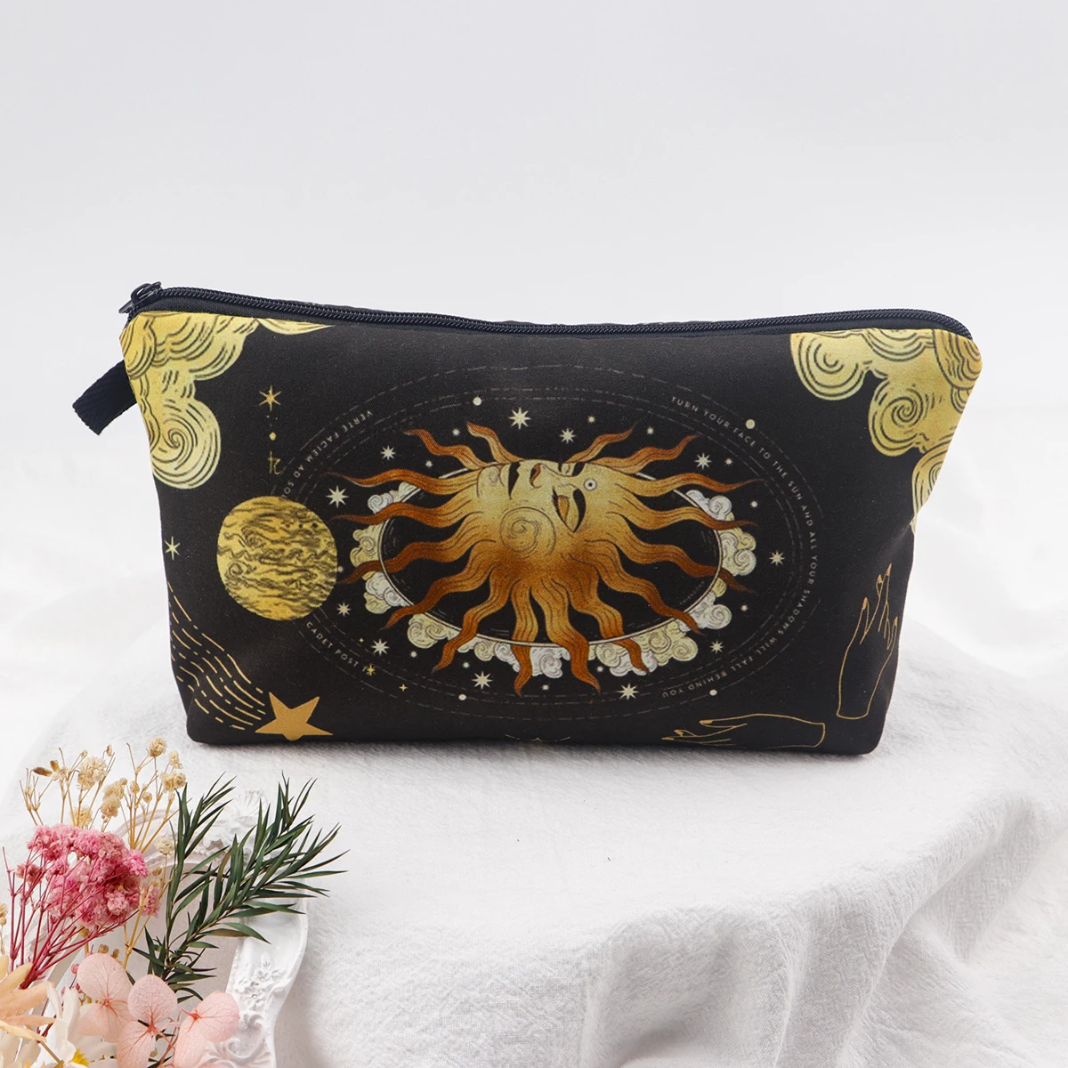 Bolsa de cosméticos estampada com padrão de lua vintage, bolsa de pincel para mulheres, bolsa de armazenamento portátil para viagem, batom, bolsa de maquiagem