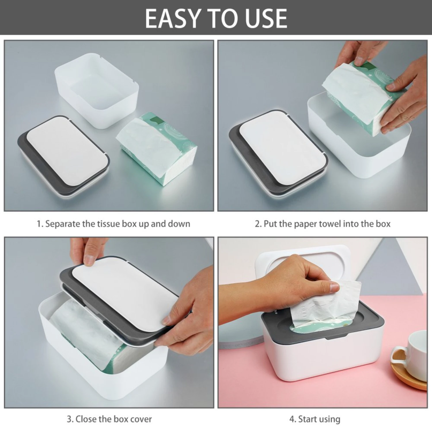 Baby Wipe Dispenser,Baby Wipe Holder Keeps Diaper Wipes Fresh, Easy Open & Close Wipe Container with Buckle Lid,Gray