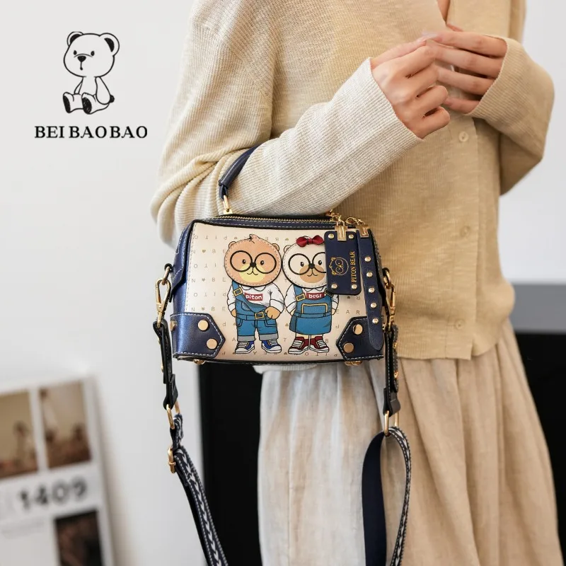 Beibaobao Women\'s Bag 2024 Summer New Bear Pattern Casual Fashion Boston Bag Popular Single Shoulder Bags Female Crossbody Bag