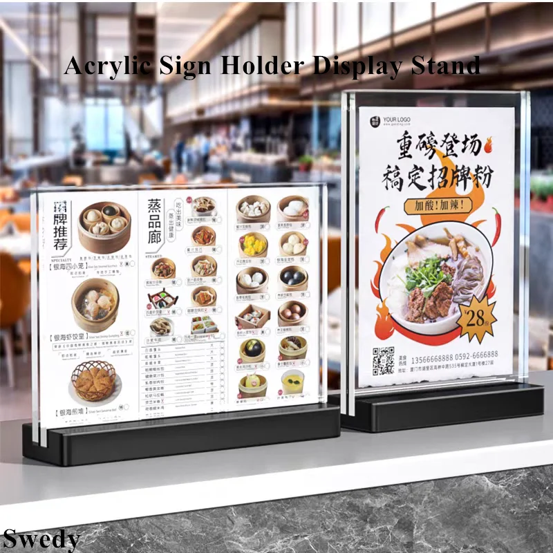 A4 210x297mm Double Side Acrylic Sign Holder Display Stand Restaurant Menu Paper Price Listing Holder Photo Picture Poster Frame