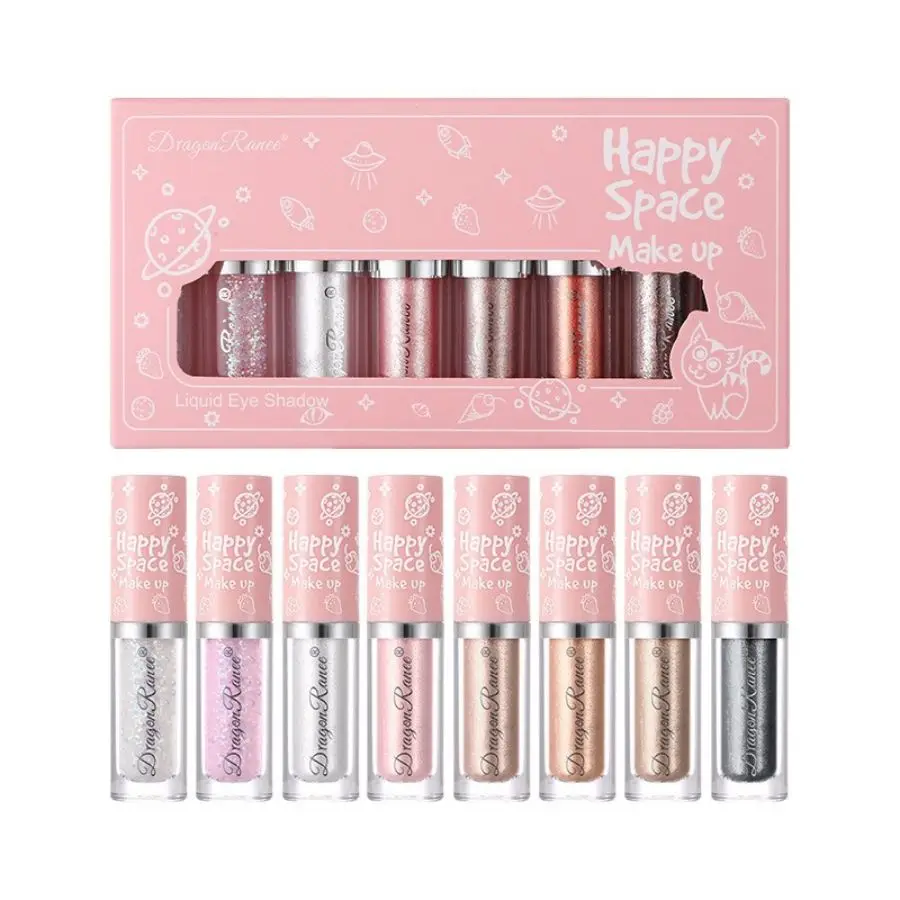 Liquid Eyeshadow Eight-Piece Set Box with Dazzling Shimmer, Fine Glitter, Bright Crystal Pearl Shimmer, High-Gloss Highlighter, Brightening and