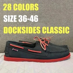 Sebago-zapatos Docksides auténticos para hombre, calzado de cuero de ante de primera calidad, con cordones y Punta Moc, 075A