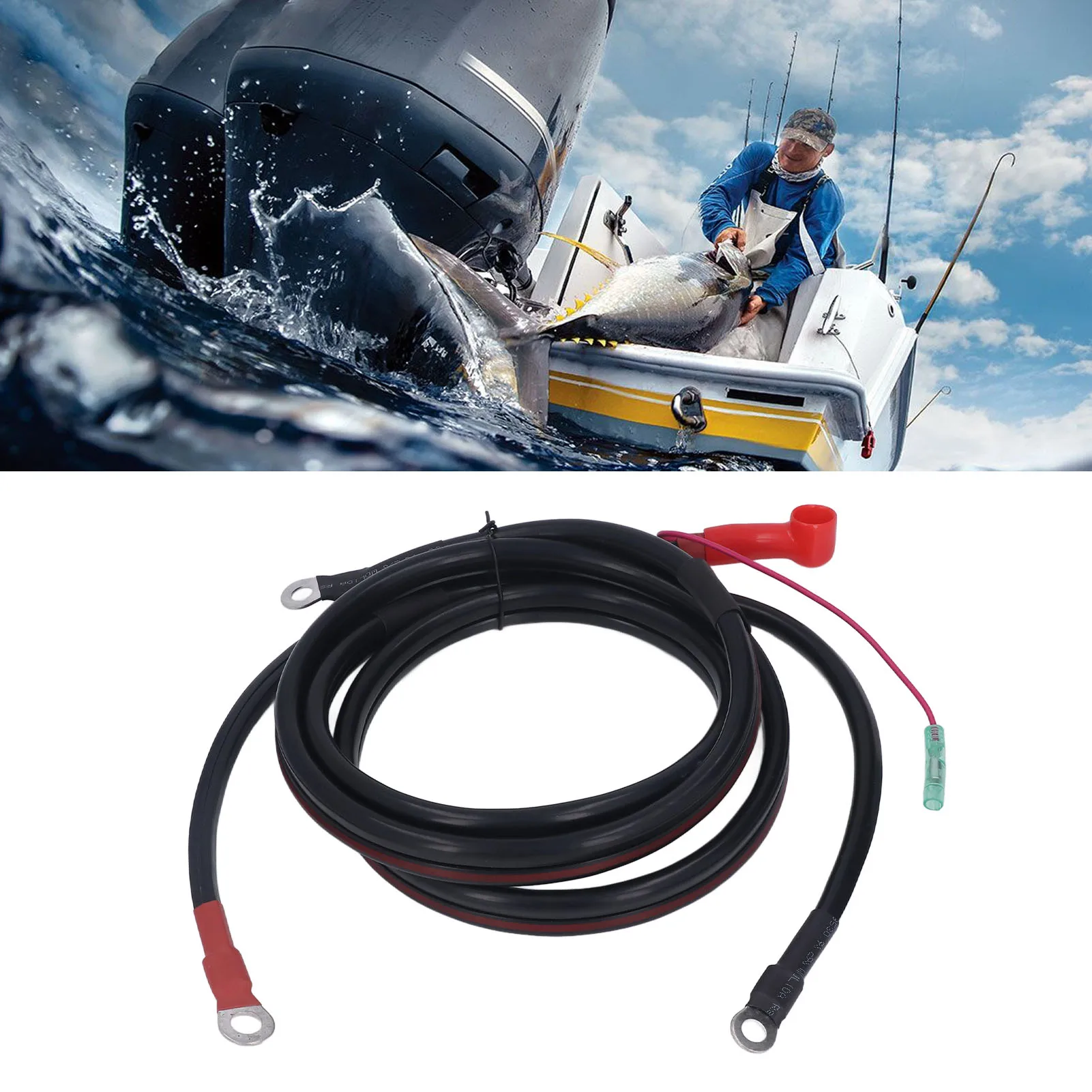 

Морской аккумуляторный кабель, аккумуляторный кабель, черный, 2 м, сменный аккумуляторный кабель из чистой меди для подвесного двигателя Parsun Powertec, 15‐85 л.с.