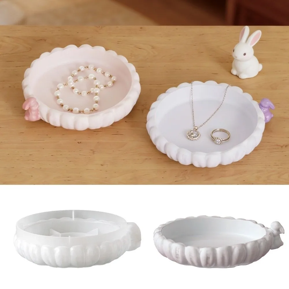 Decorative Tray Mold Silicone Rabbit Tray Mold Round Soft Easter Mold Handmade Non-stick Jewelry Storage Tray Mold Soap Crafting - view 5