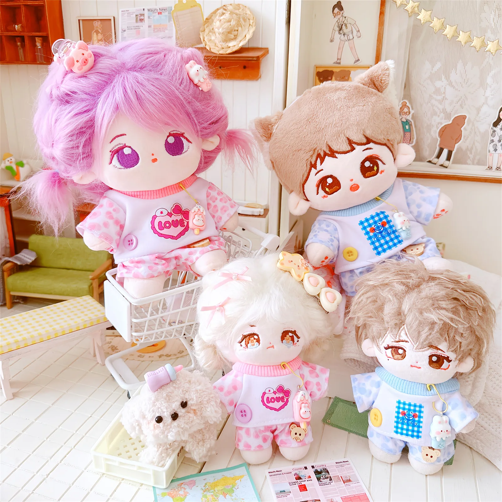 10/20cm Kawaii Doll Clothes for Cute 2Pcs Pink Blue Set DIY Plush Idol Doll Changing Clothes Game for Girls Fans Collection Gift