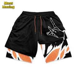 Fox Print 2 in 1 Compression Shorts for Men Athletic Gym Shorts with Pockets 5 Inch Quick Dry Stretchy Training Fitness Workout