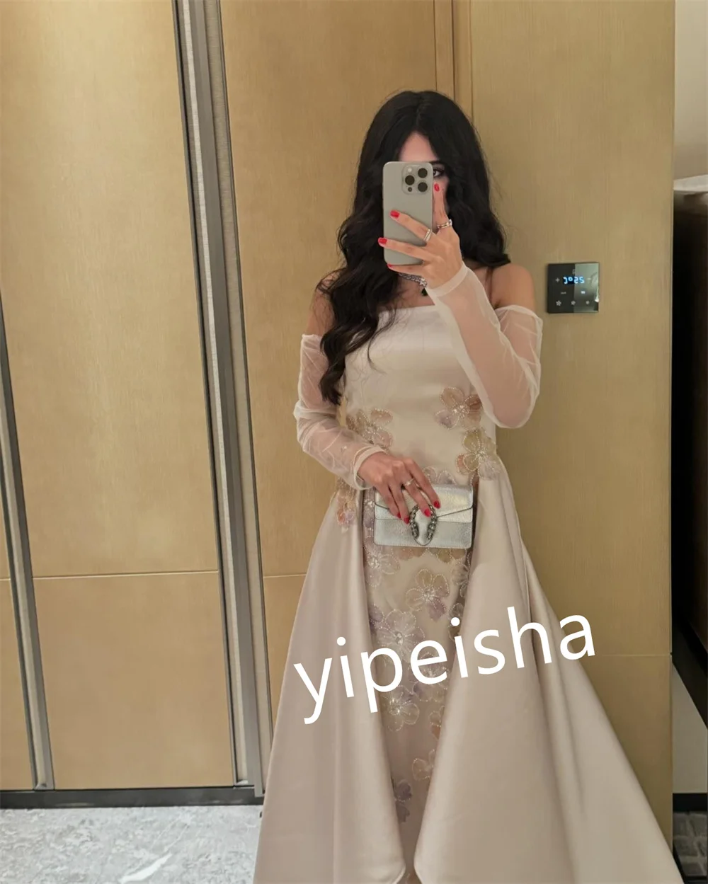 Vestido de formatura com padrão de cetim personalizado, linha A, sem alças, sob medida, vestidos longos