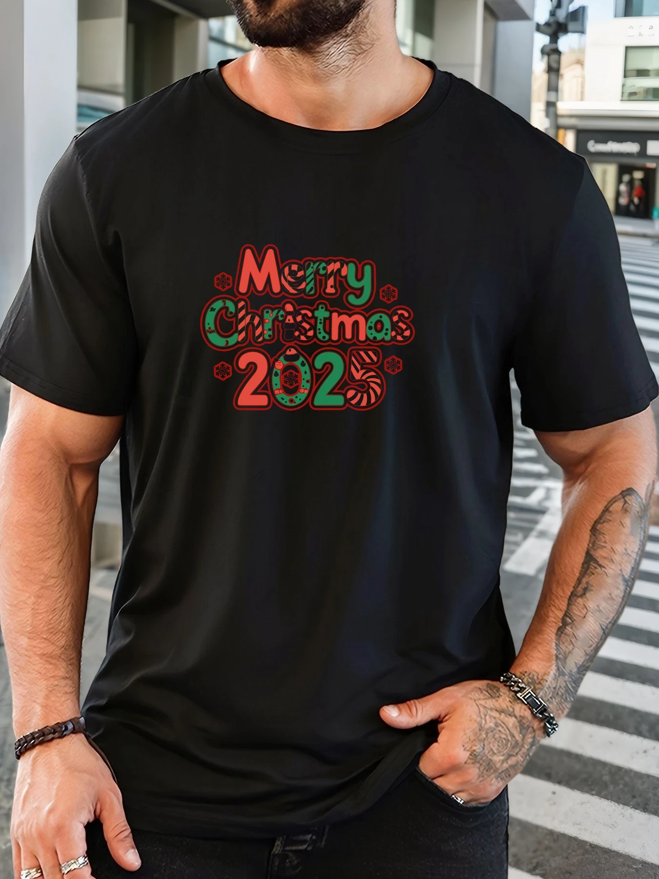 

Men's 100% Cotton Printed T-Shirt Christmas Pattern Summer Casual Oversized Round Neck Short Sleeve Comfortable Daily Wear Tee