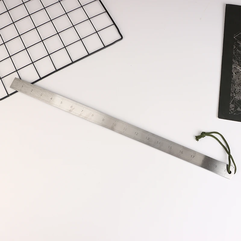 Dual Scale Stainless Steel Ruler Durable Thickened Quenched Steel With Random Lanyard Style Ideal For Drawing & Measuring