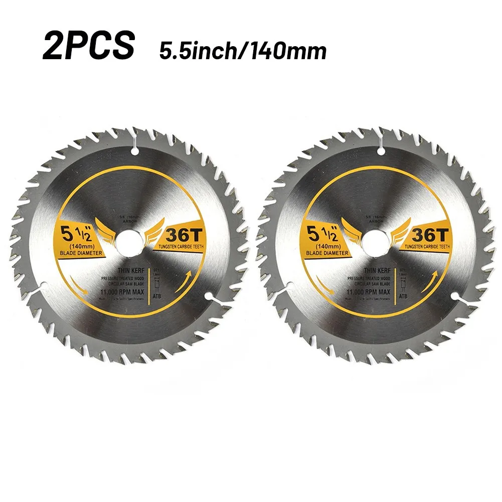 2PCS Lâmina de Serra Circular 5-1/2 polegadas X 5/8 polegadas Arbor 36 Tooth Carbide Tungsten Saw Blade Corte De Discos De Madeira Ferramenta De Corte