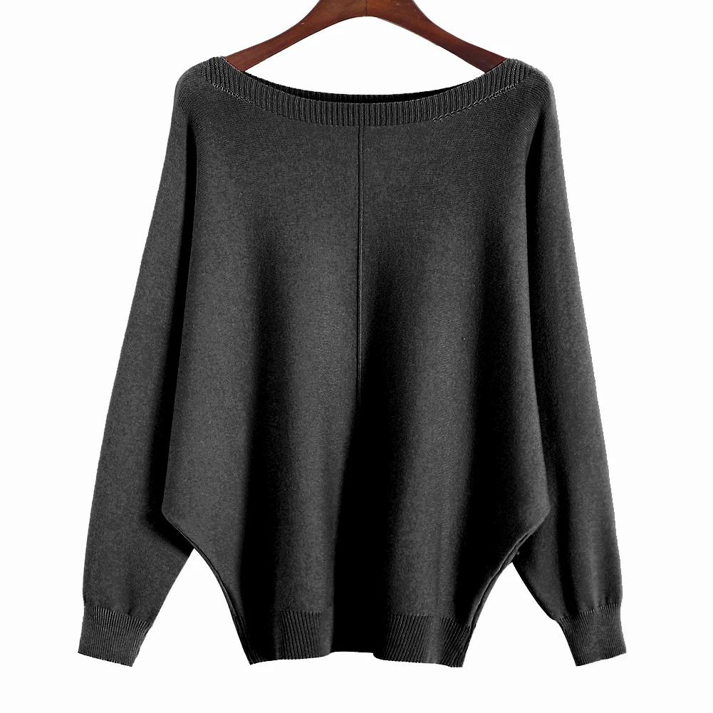 BHflutter 2022 Oversized Casual Loose Knitted Sweater Jumper Women Boat Neck Batwing Long Sleeve Knitted Pullovers Sueter mujer