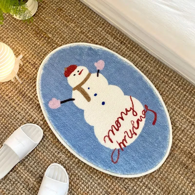 VIKAMA Elliptical Snowman Christmas Mat Soft, Anti Slip, Water Absorbing Carpet Entrance Home Decoration Door Mat
