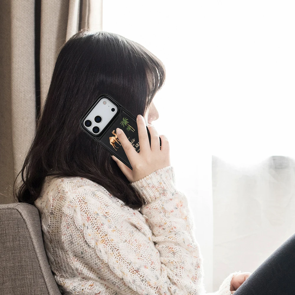 موضة المملكة العربية السعودية الجمل محفظة جلدية القضية آيفون 17 برو ماكس الهواء 17 شجرة جوز الهند حافظة للبطاقات للصدمات فوندا غطاء الهاتف