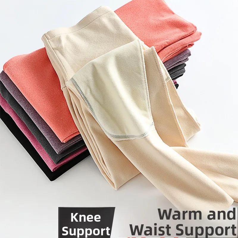 

Women's Double-Sided Fce Leggings with Knee Pads Thiened Fce Lined High Waist Autumn Pants Warm Cotton Trousers