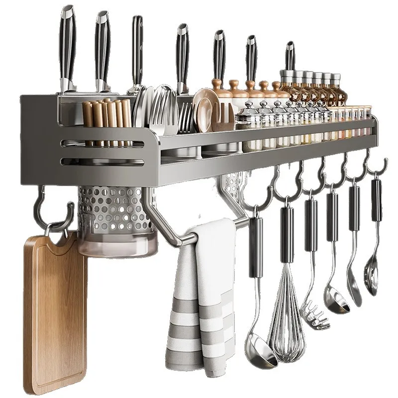 

Stainless steel, kitchen, shelf, wall mount, no punching, multi function, spoon