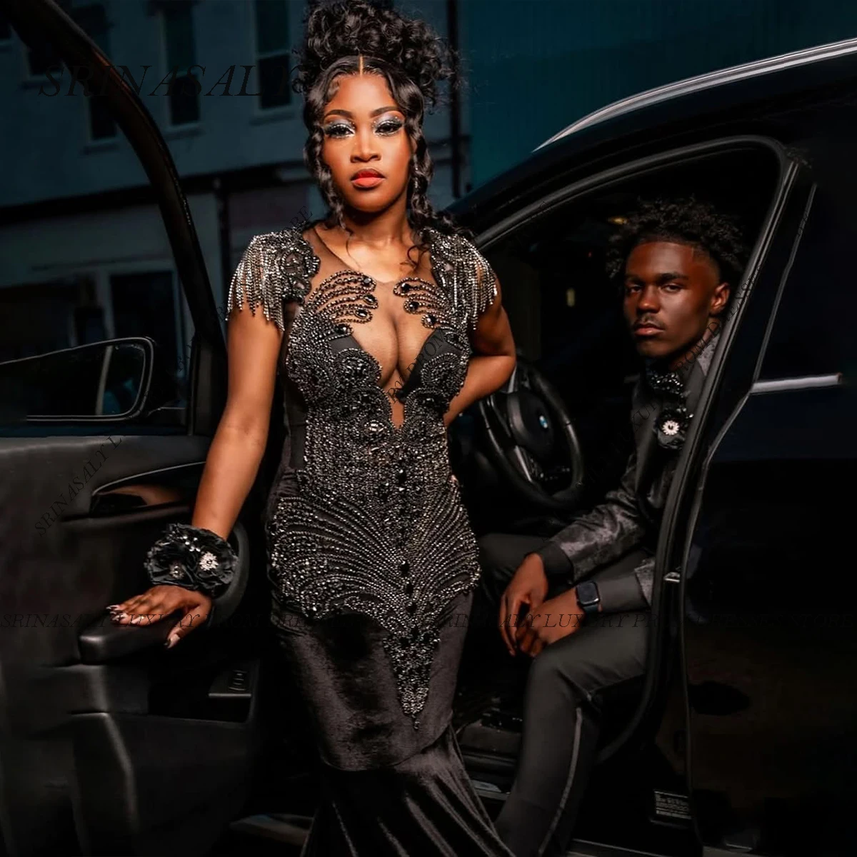 Angepasst 2025, Ärmellose Lange Meerjungfrau Prom Kleider Glitter Diamanten Perlen Abendkleid Robe Formale Sexy vestidos de gala