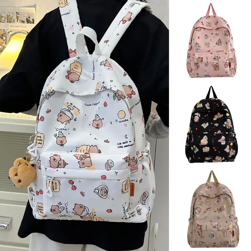 New Simple Capybara Backpack Cartoon Large Capacity School Bags Pattern Shoulder Bags Teenagers