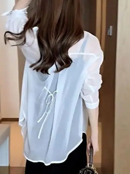 夏用大きいサイズ日焼け止めシャツ レディース 薄手アウターシャツ 2025年新作 シフォンシャツ 韓国風 ゆったり 長袖
