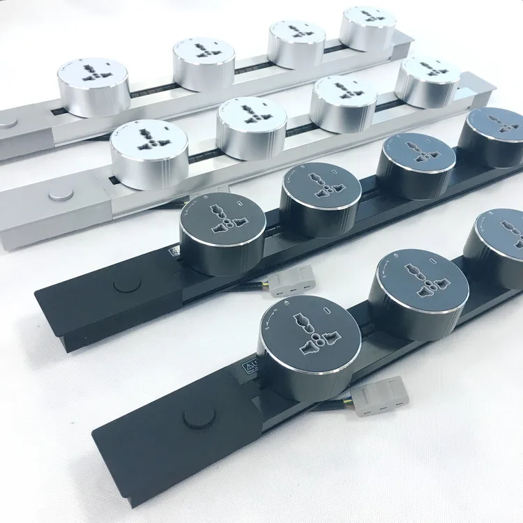 

Умная розетка для направляющей с универсальным адаптером питания/защитным переключателем Настольная розетка для направляющей скрытого типа из алюминиевого сплава