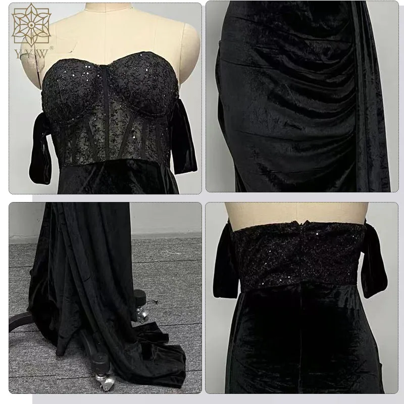 Sexy Backless Evening Party Dress for Women Prom Dress Black Lace Chest Wrapping Off the Shoulder Split Mermaid Maxi Dresses