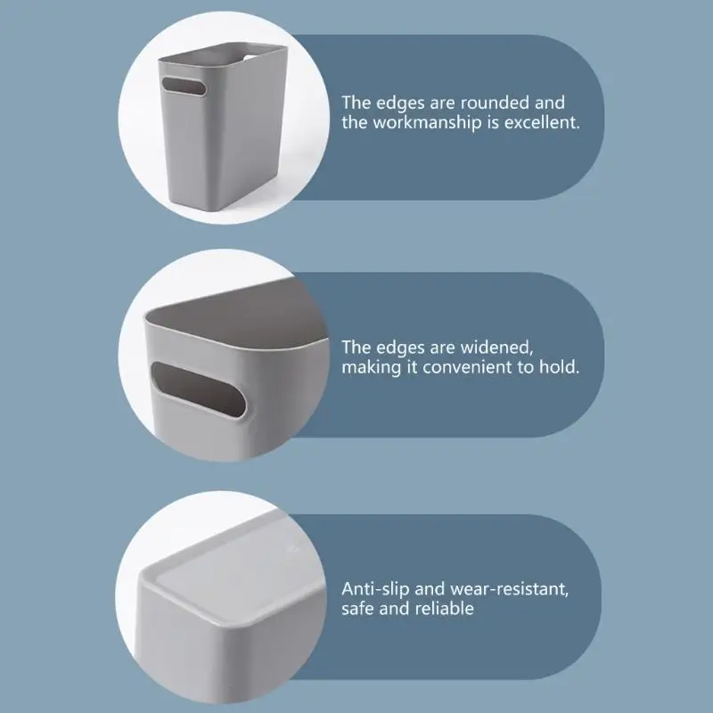 Lidless Waste Bin Square Thick Plastic Trash Can Space Saving Waste Basket For Home Bathroom Kitchen Offices
