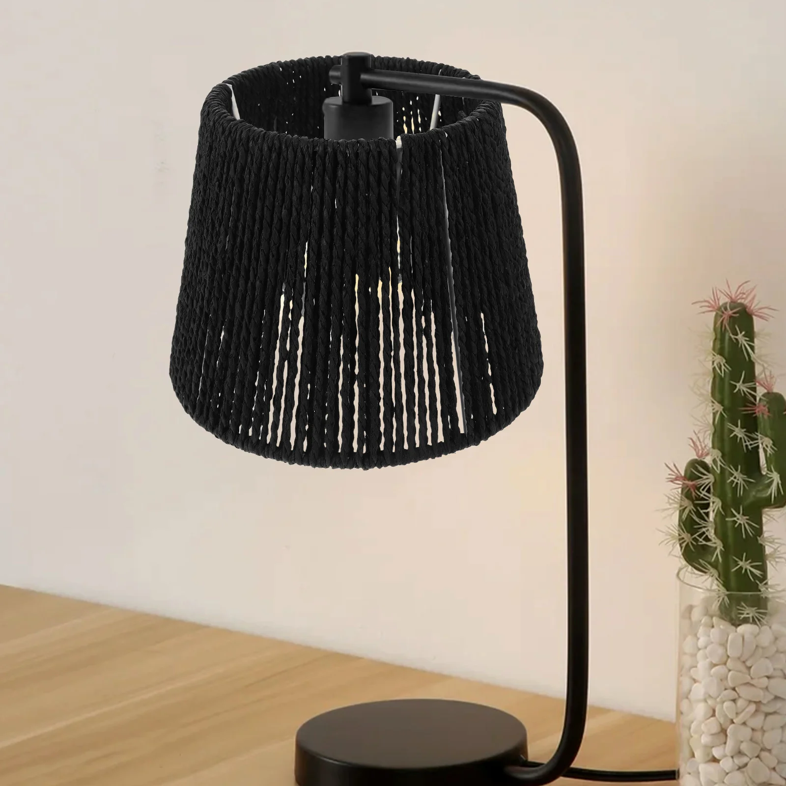 紙紐織りランプシェードレトロヴィンテージライトカバー家庭用ホテルカフェ装飾鉄フレーム天井ペンダントシャンデリア