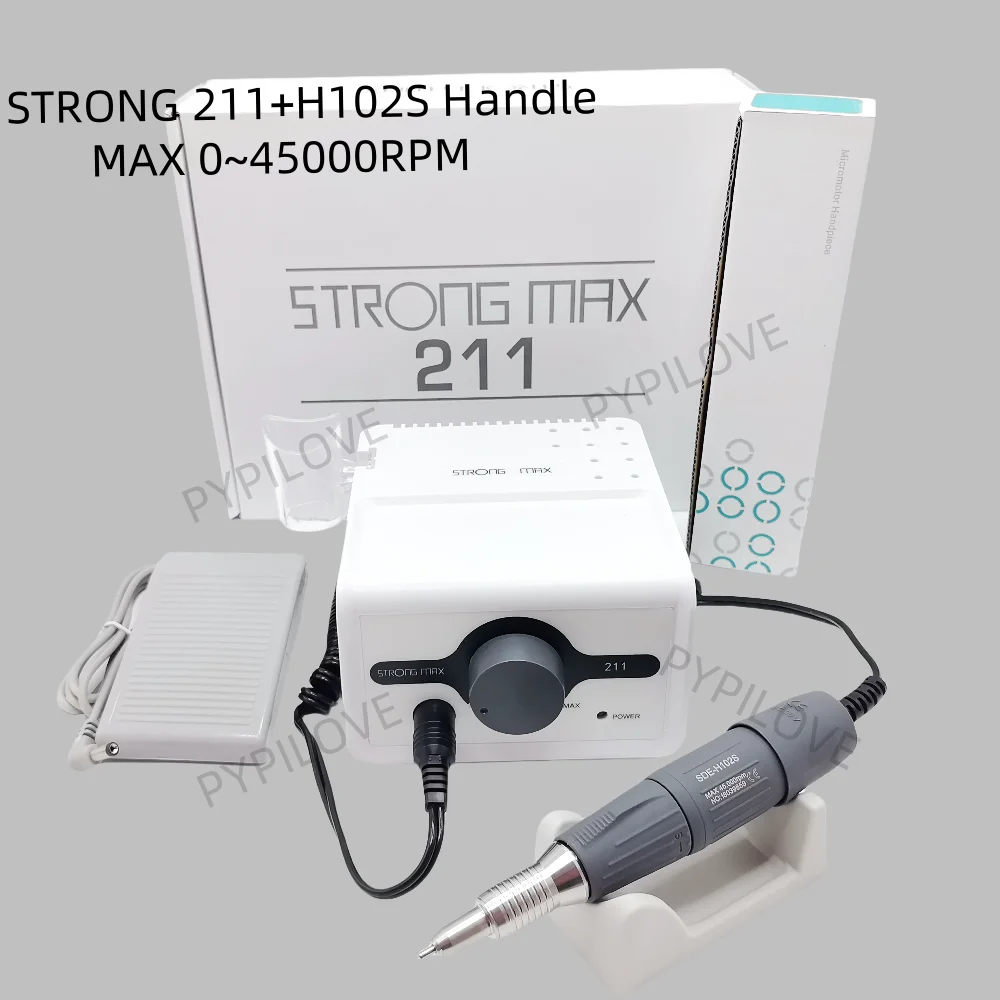 전문 네일 드릴 머신 STRONG 211 마이크로 호스트 + 35K 40K 45K STRONG210 102L 105L H200 전동 핸들 네일 파일 장비