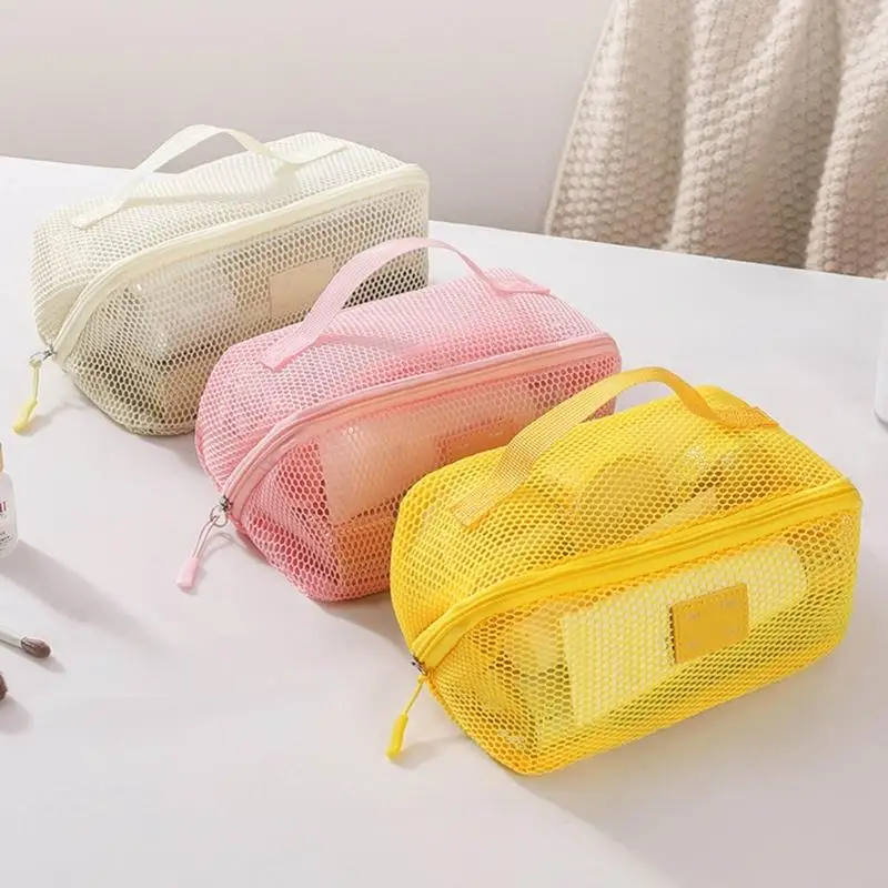 حقيبة مستحضرات تجميل شبكية كبيرة جدًا قابلة للتنفس مع أقسام منفصلة، ​​حاوية تخزين فعالة للعناية بالبشرة والمكياج HX6C