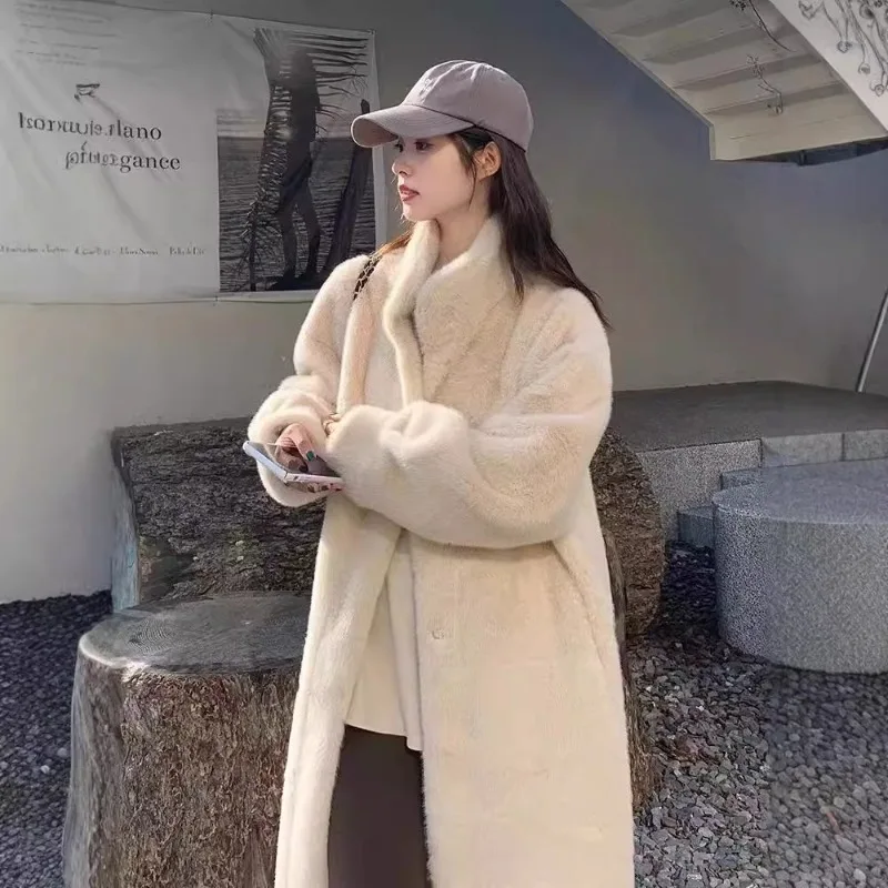 

Fur Autumn and Winter Thickened Long Stand-up Collar Mink Fur Integrated Environmental Protection Fur Coat Coat Women