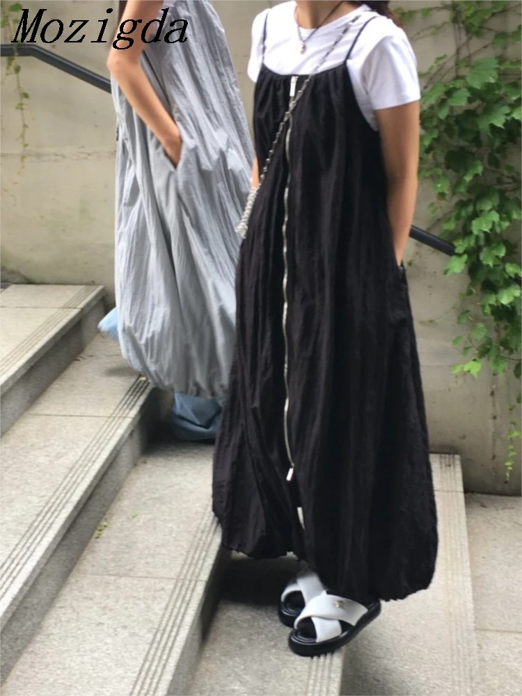 

Summer Sleeveless Vests Dress Women Ruffle Pleated Loose Korea Style Fashion Ladies Dresses Casual A-Line Woman Long Vests Dress