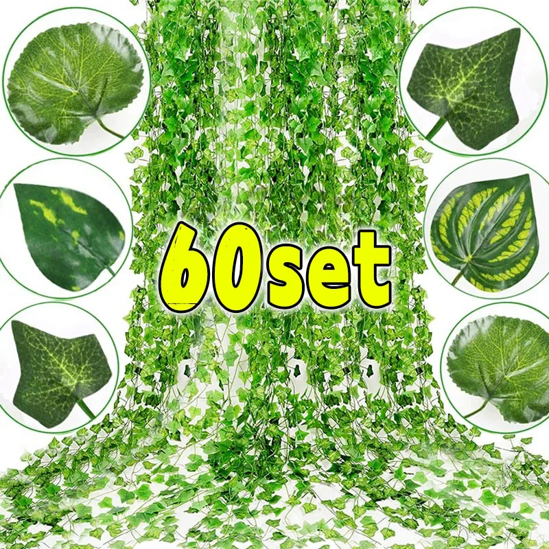 Artificial Green Ivy Leaf Rattan Creeper Leaves Vine Hanging Garland DIY Fake Flowers Plants for Garden Wedding Party Home Decor