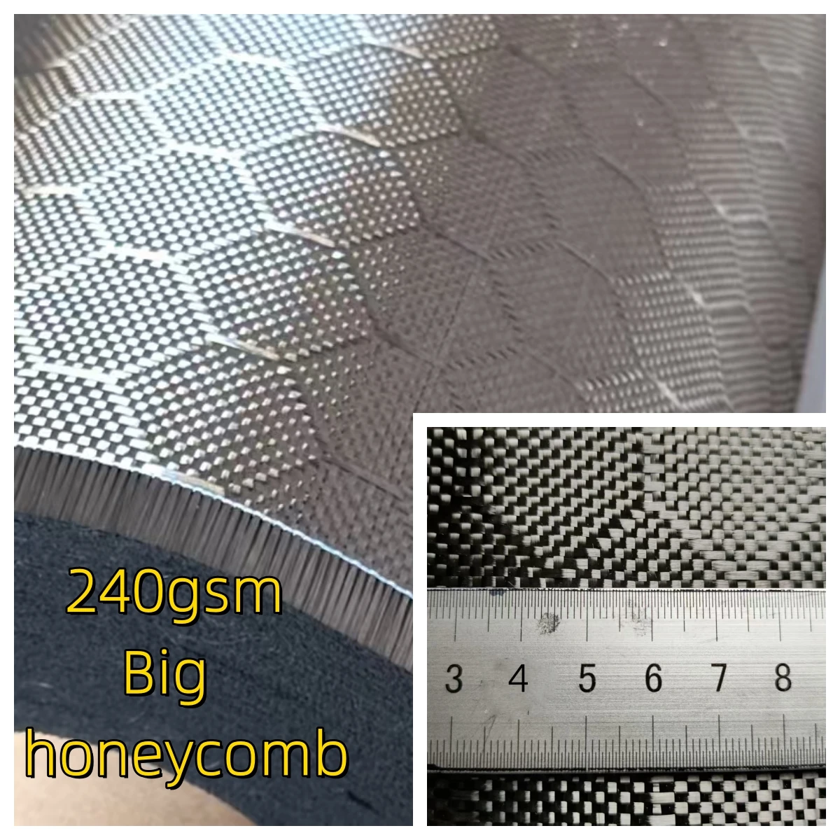 3K 240gsm Echtkohlefaser-Gewebe mit großem hexagonalem Wabenmuster, Fußballmuster, 40' / 100cm Breite, 100cm/40' Länge – Detail 2