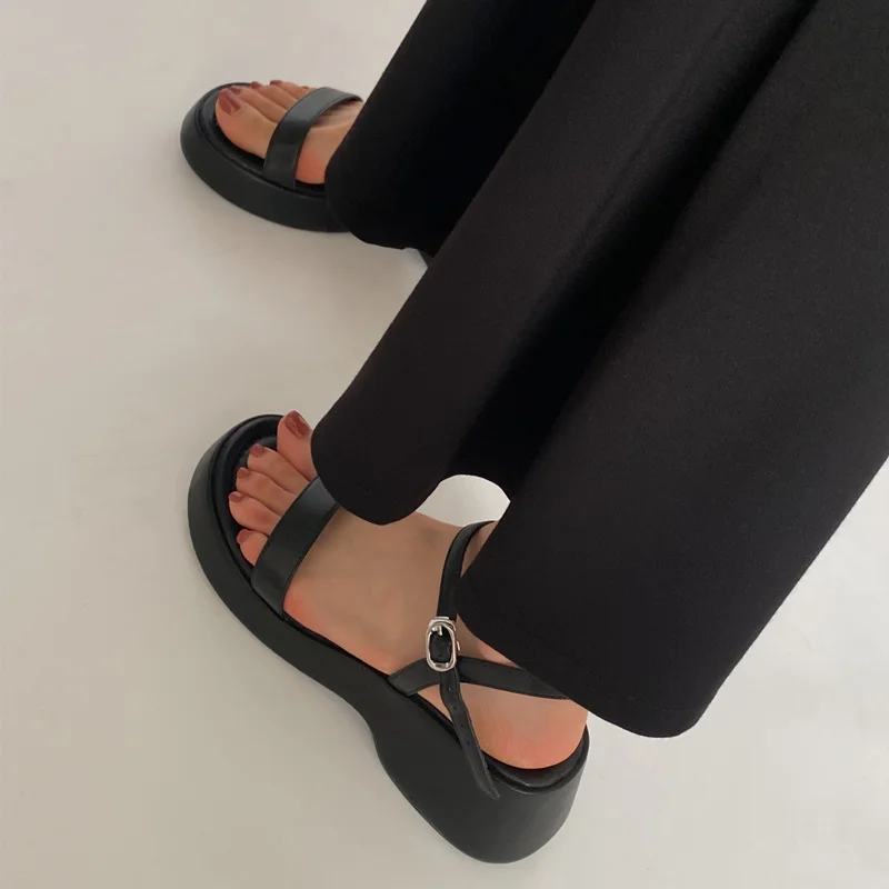 FEDONAS Leisure Platforms Women Sandals Ankle Strap Concise Genuine Leather Comfortable Working Casual Shoes Woman Pumps Summer